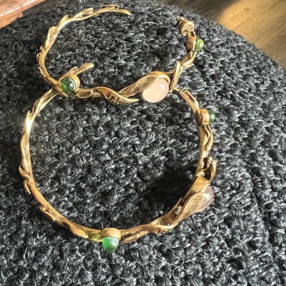 Elegant Gold and Green Women's hoop earrings - Picture 3 of 14